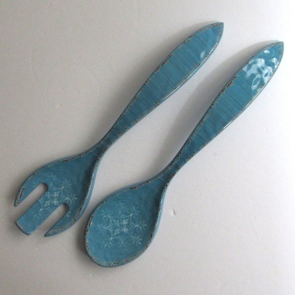 Mark Charles Miselli QVC Salad Pasta Serving Tools Fork Spoon Melanime Blue NEW - Picture 1 of 12